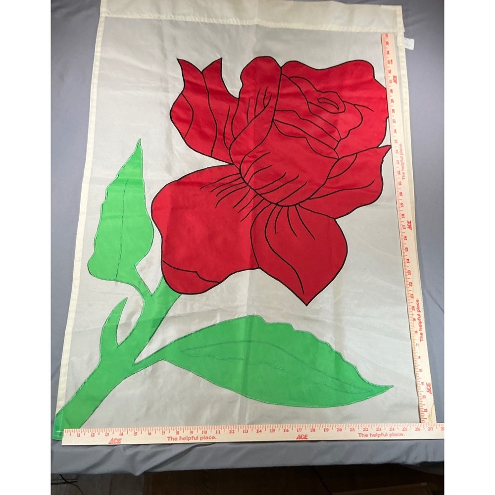 Vintage Red Rose Applique Garden Flag Large Double Sided Floral House Banner